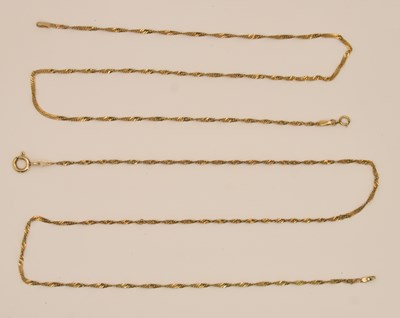 Lot 1464 - Two 9ct yellow gold dainty necklaces, both...