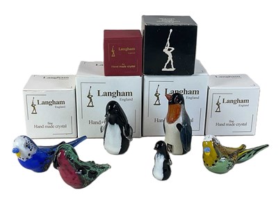 Lot 316 - LANGHAM; three exotic glass birds and three...