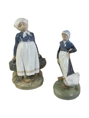 Lot 256 - ROYAL COPENHAGEN; two porcelain figures, 'Girl...