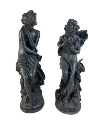 Lot 5 - Two metal cast statues of Greek goddesses,...