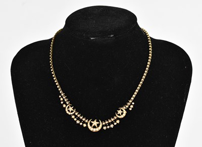 Lot 344 - A yellow metal seed pearl set necklace with...