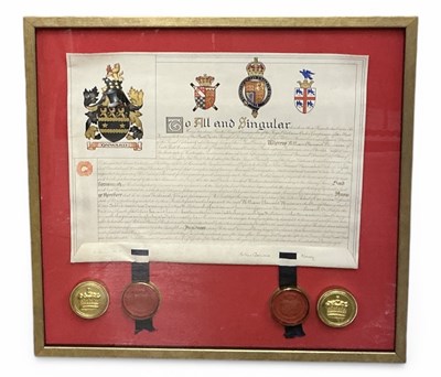 Lot 277 - A framed Grant of Arms indenture, 'Letters...