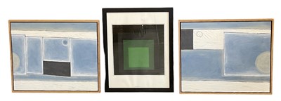 Lot 275 - UNATTRIBUTED; a pair of modern abstract oil on...