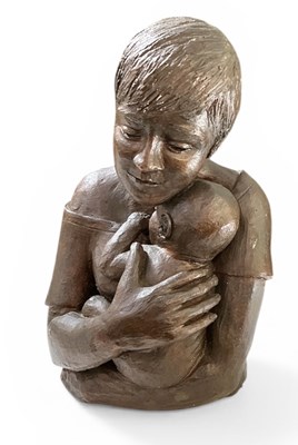 Lot 722 - A large bronzed painted plaster bust of mother...