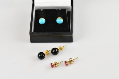 Lot 254 - Three pairs of yellow metal ear studs...