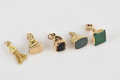 Lot 25 - Four 9ct yellow gold seal fobs, two examples...