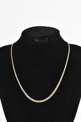 Lot 345 - A yellow metal flat link necklace, tests as...