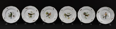 Lot MEISSEN; a set of six porcelain ornithological...