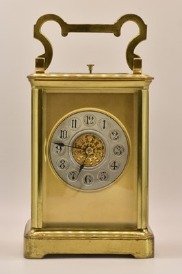 Lot 144 - A large French brass carriage clock, with...