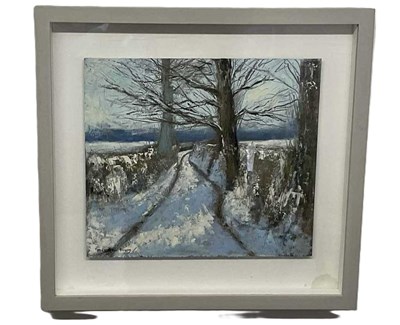 Lot 434 - CAROLINE MCMILLAN DAVEY; oil on board, snowy...