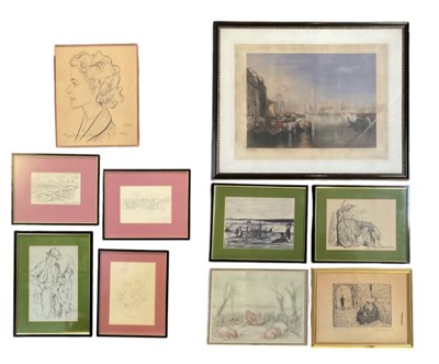 Lot 240 - A group of ten assorted pictures and prints,...