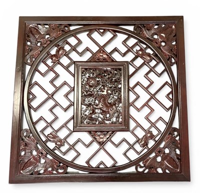 Lot 1091 - A modern Chinese pierced carved hardwood panel,...