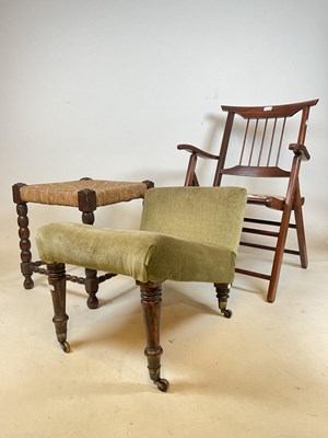 Lot 555 - A mahogany folding chair, a gout stool and a...