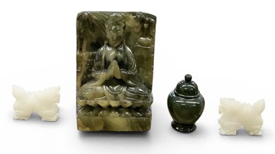 Lot 1060 - A modern Chinese green carved hardstone...