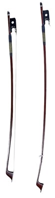 Lot 478 - Two German nickel mounted cello bows...