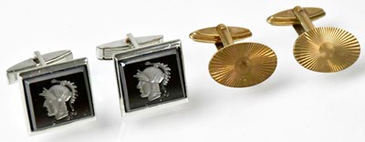 Lot 842 - A pair of 9ct gold cufflinks, oval form with...