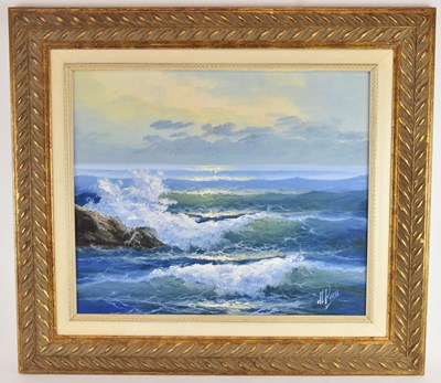 Lot 282 - UNATTRIBUTED; a modern oil on canvas, coastal...