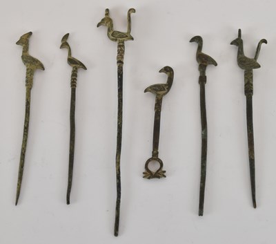Lot 570 - Six ancient Byzantine bronze hairpins, all...
