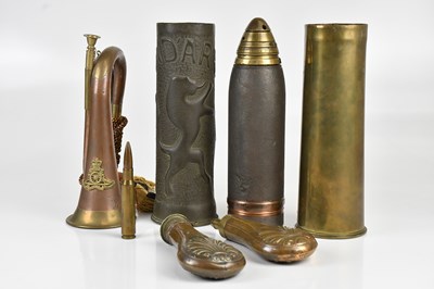 Lot 1309 - An inert brass and iron shell, possibly WW1,...