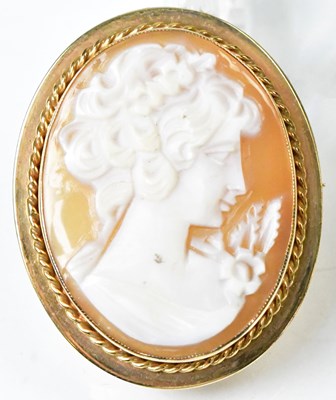 Lot 786 - A 9ct yellow gold cameo brooch, depicting a...