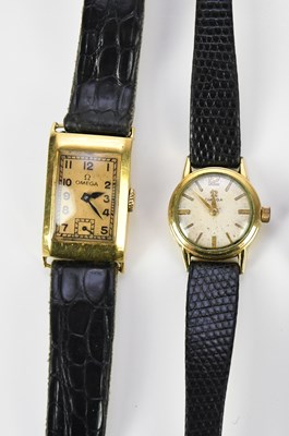 Lot 498 - OMEGA; a gold plated Art Deco wristwatch, the...