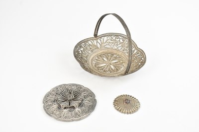 Lot 167 - A Continental white metal filigree basket,...