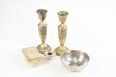 Lot 9 - An Indian metal bowl decorated with birds and...