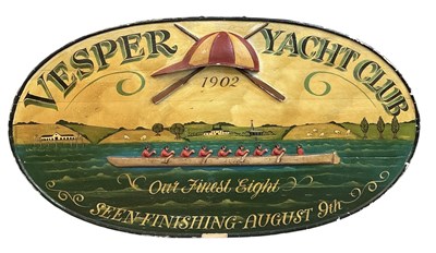 Lot 347 - A modern hand painted Vesper Yacht Club oval...