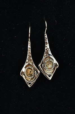 Lot 273 - A pair of gilt metal drop earrings with...