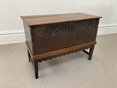 Lot 2036 - An 18th century carved oak bible box on...