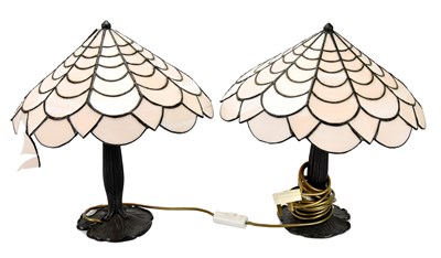 Lot 489 - A pair of Tiffany style lamps, height 41cm.