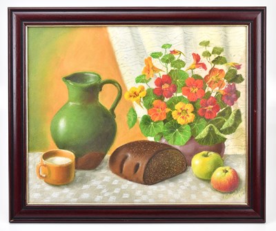 Lot 1542 - NIJOLI DAUKSIERE; pastel, 'still life', signed...