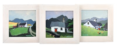 Lot 1747 - PETER BROADBENT; three oils on board, farm...