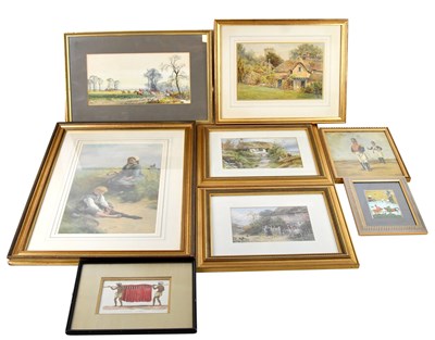 Lot 1787 - E HUME; watercolour, seated children, signed,...