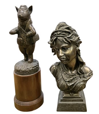 Lot 715 - A modern bronze figure of standing pig wearing...