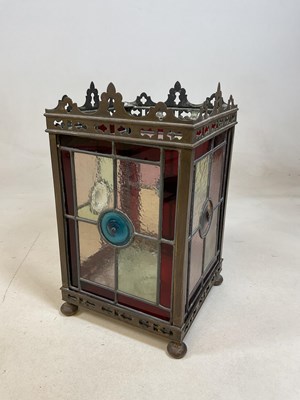 Lot 638 - A Victorian stained glass rectangular hall...