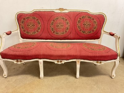 Lot 684 - A French style tapestry sofa, with tapestry...