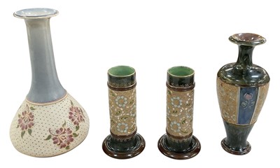 Lot 672 - ROYAL DOULTON; a pair of Doulton Lambeth...