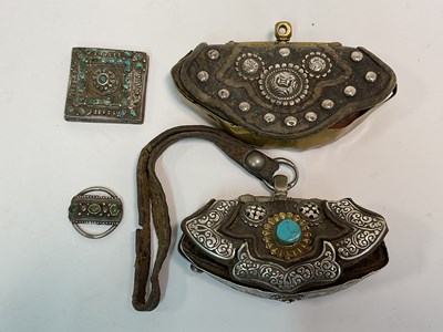 Lot 118 - Two Tibetan flint pounches (mechag) decorated...
