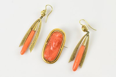 Lot 264 - A pair of 19th century yellow metal and coral...