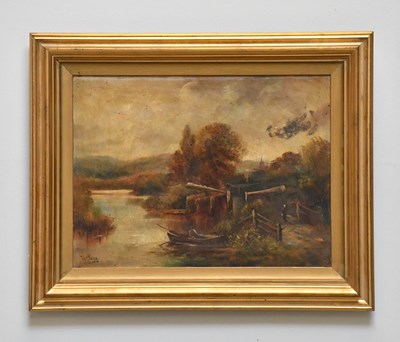Lot 1530 - THOMAS PAYNE; oil on canvas, river scene with...