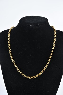 Lot 383 - A yellow metal hoop link necklace stamped '9K',...