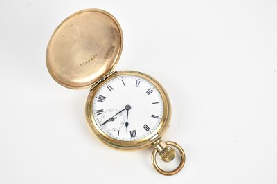 Lot 1162 - A crown wind gold plated full hunter pocket...