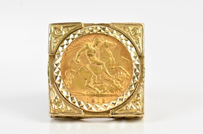 Lot 489 - An Edward VII half sovereign, 1912, mounted in...