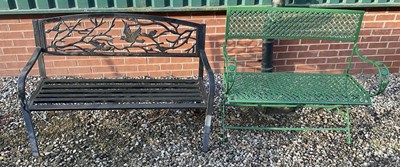Lot 819 - An aluminium garden bench with bird decoration...