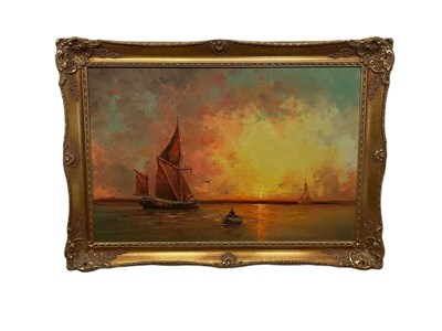 Lot 433 - L ALEXIS; oil on canvas, sunset over the...