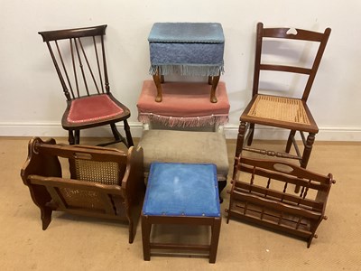 Lot 802 - Two small oak chairs, together with four foot...