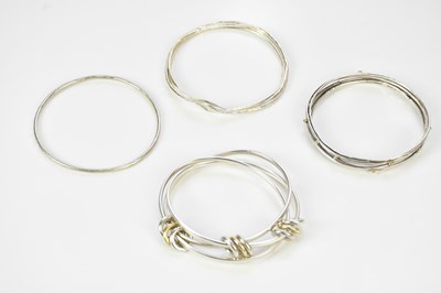 Lot 758 - A modernist hallmarked silver stooded bangle,...