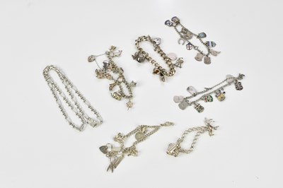 Lot 759 - A sterling silver flat-link necklace, length...