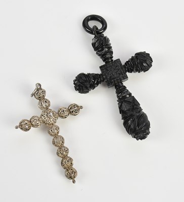 Lot 712 - A white metal filigree cross pendant, length...
